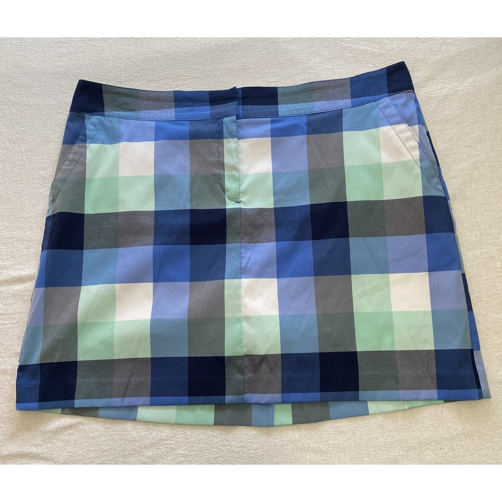 IZOD Golf Skort Womens Size 16 Blue Plaid Preppy Pull‎ On Athletic Skirt Shorts